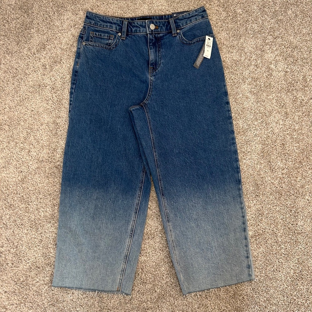 NWT Talbots Wide Leg Crop Jeans Women Size 4 Petite Two Tone Raw Hem $119 - Picture 3 of 11